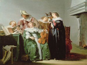 Figure eleganti che fanno musica in un interno